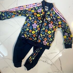 Adidas navy floral toddler track suit with pink accents